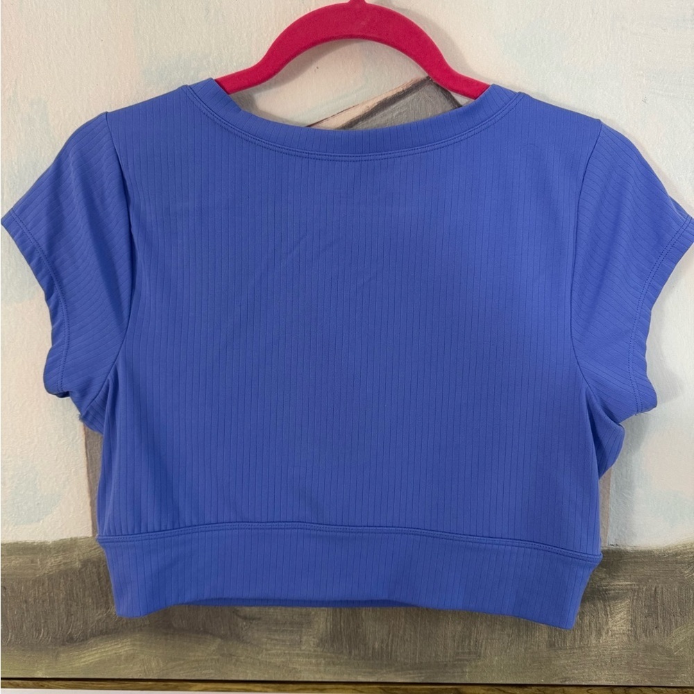 AERIE OFFLINE Real Me Cropped Snap Front Top Cornflower Blue Size M - Picture 6 of 7